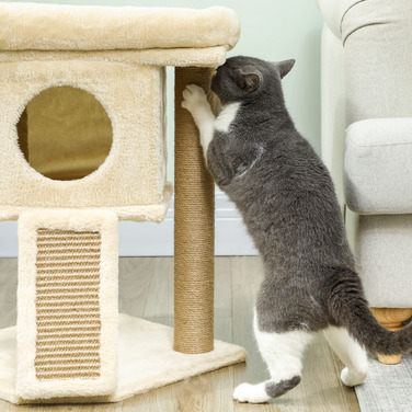 PawHut Cat Tree with Jute Scratching Mat, Lounging Platform, Play Ball, Cat House, Beige, 40 x 40 x 57 cm