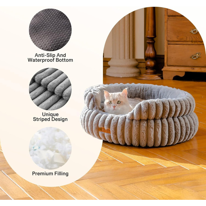 М'яке кругле ліжко для котів та собак MWOOFUN, сірий колір, розмір L, зручне та миється