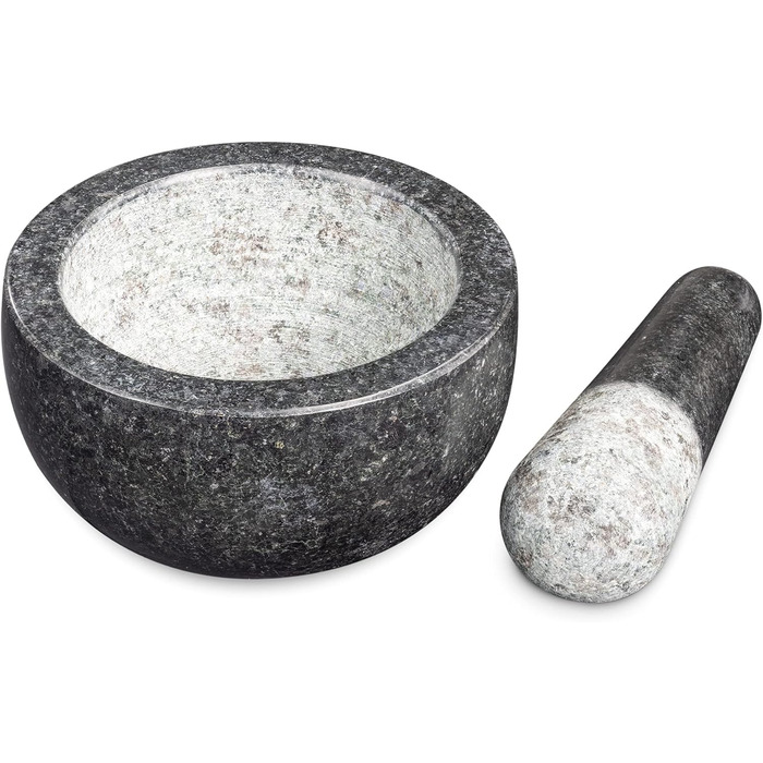 Navaris Granite Mortar and Pestle Set - Large Stone Mortar for Spices, Pesto, Herbs - Includes Pestle with Mallet - Ø 16cm (12 cm)