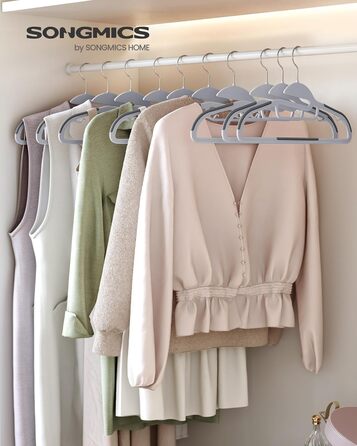 Набір вішалок SONGMICS, 20 шт., пластик, U-подібний отвір, економія місця, 0,5 см товщина, 41,5 см ширина, обертовий гачок 360°, світло-сірий + темно-сірий