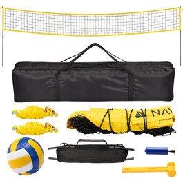 Navaris Mobile Volleyball Net Set - Easy Setup - Volleyball Accessories - Ideal for Beach Volleyball, Garden, Outdoor Training - Includes Net, Ball, Pump, and Carry Bag