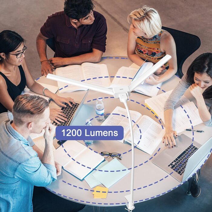 LED настільна лампа EppieBasic 24W з регулюванням яскравості, 80см, з кріпленням, захистом для очей, гнушим шийкою, для офісу, монітора, робочого місця, з таймером, чорна