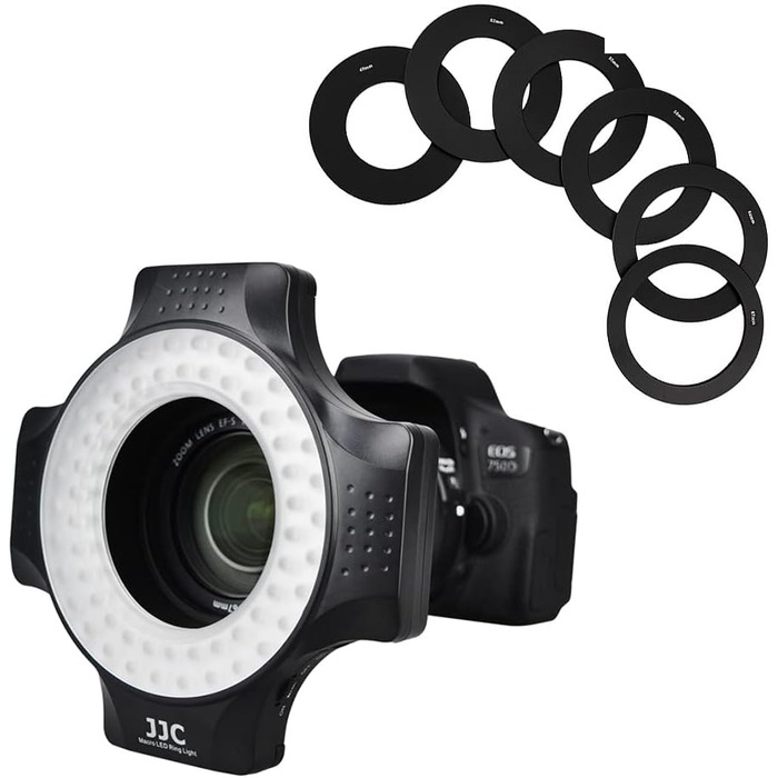 JJC LED кільцевий світловий прилад (кольцевий блиск) для DSLR камер Canon, Sony, Nikon, Olympus, Fuji - 60 LED, дифузор, адаптери 49-67mm
