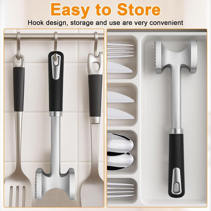 Дружил Фляйшхаммер 27 см з нержавіючої сталі - двосторонній молоток для м'яса з плоскою та зубчастою поверхнею, професійний кухонний молоток для шніцелів, стейків, котлет, яловичини, курки (стійкий до корозії та гігієнічний)