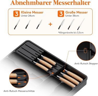 Органайзер для столових приборів Lifewit в шухляду, розсувний, з відділенням для ножів (40 см), чорний