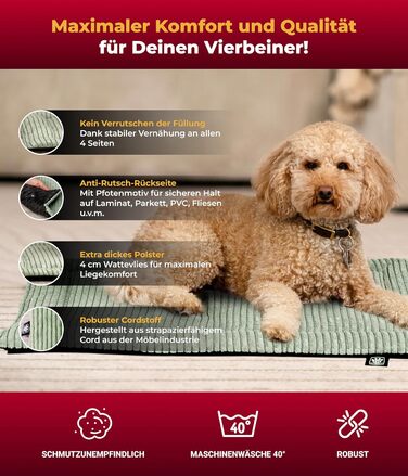 М'яка підстилка для собак XS з антиковзним покриттям – комфортний лежак для тварин, 65x95 см, Made in Germany (Зелений)