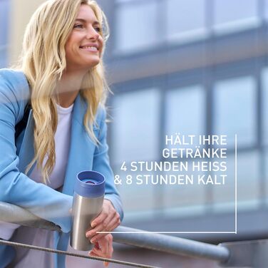 Термокружка Emsa N20202 Travel Mug Classic, 0.36 л, нержавіюча сталь, 4 години гаряча, 8 годин холодна, герметична, для миття в посудомийній машині, 360° отвір для пиття, синій
