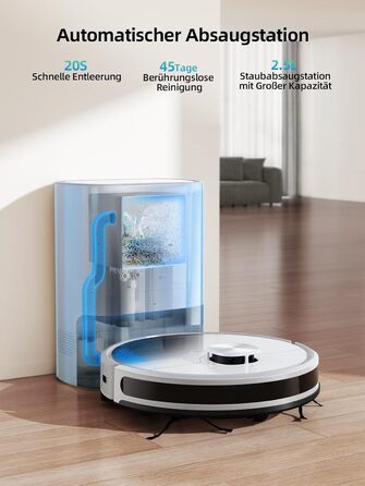 Робот-пилосос HONITURE Q6 SE з вологою тканиною, станція самостійного очищення, потужність 5000Pa, навігація LiDAR, мапірування, керування через додаток, сумісність з Alexa, для шерсті тварин та килимів, час роботи до 200 хвилин, білий