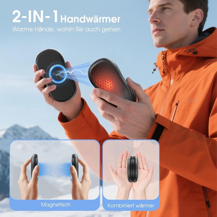 Електричний грілка для рук, USB грілка для рук, 2 шт. - подарунок для жінок, чоловіків, дітей. 3 режими, до 18 годин тепла, для гольфу, кемпінгу, полювання. Чорний