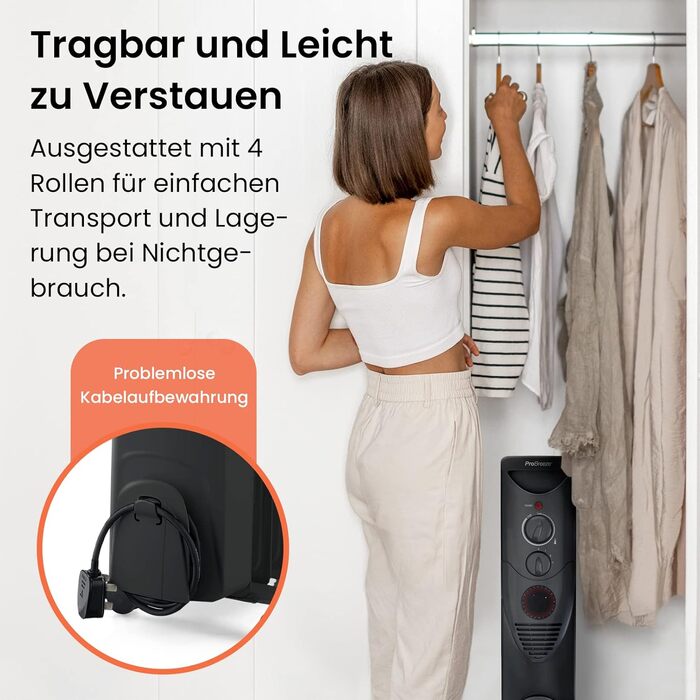 Електричний масляний радіатор Pro Breeze 2500W з таймером, 3 режими, термостат, захист від перегріву, білий/чорний