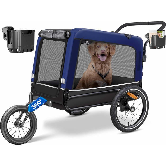 KESSER® Візок для собак Боксер 3-в-1: візок, бугель, велосипедний причіп. Великий об'єм 240 літрів, амортизація, поворотне переднє колесо 360°, матеріал: оксфорд 600D, SmartSpace, вантажопідйомність до 40 кг, зелений (темно-синій)