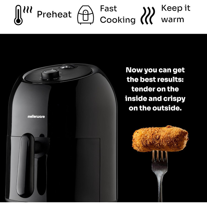 Фритюрниця повітряна MELLERWARE 1450W з скляним контейнером 4.5L, 9 програм, сенсорний дисплей, таймер 60 хв, для миття в посудомийній машині