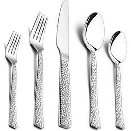 Cutlery Set, HaWare 60-Piece Stainless Steel Cutlery Set with Knife, Fork, Spoon, Dinner Cutlery for 12 People, Hammered Handle Table Cutlery for Home/Party/Hotel/Restaurant, High-Gloss Polished & Dishwasher Safe