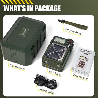 Портативне радіо DAB/DAB+ та FM з Bluetooth 5.3, сонячне радіо, радіо з ручним зарядним пристроєм, SOS, ліхтарик, роз'єм для навушників, SD-карта, USB, 4000 mAh, радіо для надзвичайних ситуацій, темно-зелене, з екраном