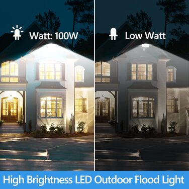200W LED Floodlight Outdoor, 20000LM LED Spotlight, 7000K Cool White Spotlight, IP67 Waterproof Floodlight, for Backyard, Courtyards, Garage, Hallway, Garden (100W-1PC)