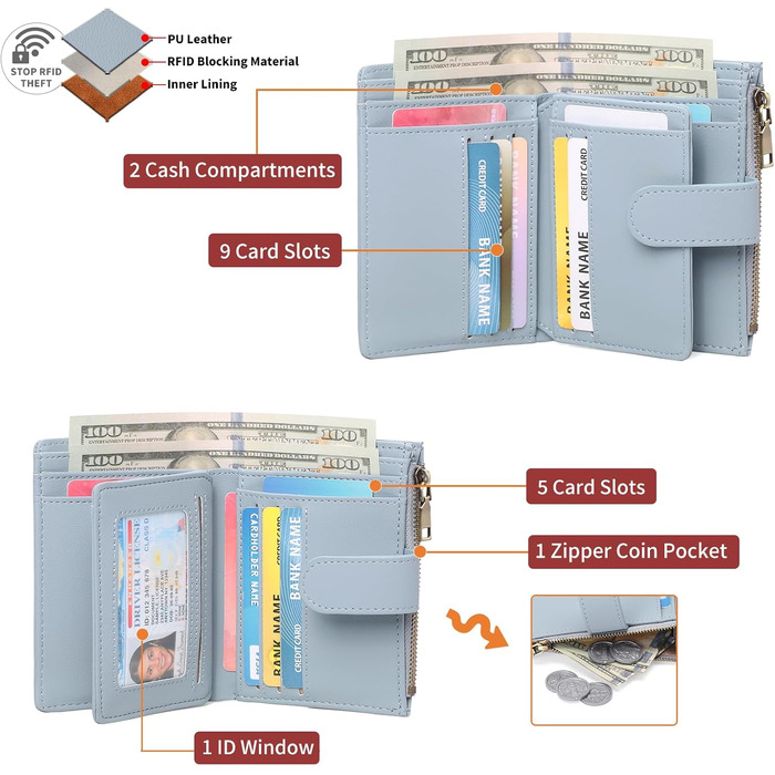 GAEGAEKEAO Wallet for Women, Small Wallet for Women, Small Ladies Purse with RFID Blocking, Wallet for Women with Zipper Pocket