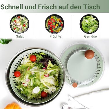 Салатниця-центрифуга з нержавіючої сталі, 500 г об'єму, 5 л, ручний привід з ручкою, неслизький кришка та випуск води, придатна для миття в посудомийній машині, ідеальна для свіжих салатів та овочів