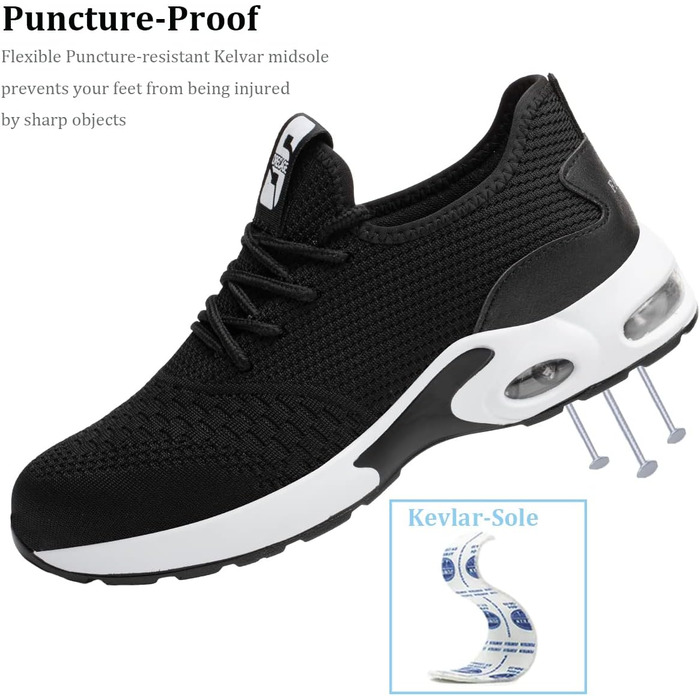 Чоловічі робочі черевики / взуття: легкі, дихаючі, з металевим підноском, чорні (39 EU)