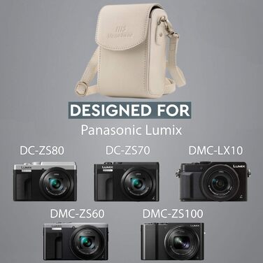Чохол для камери MegaGear Panasonic Lumix DC-ZS70/LX10/ZS60/ZS100/LX15/TZ95/TZ90/TZ80/TZ100 шкіряний з ременем (білий)