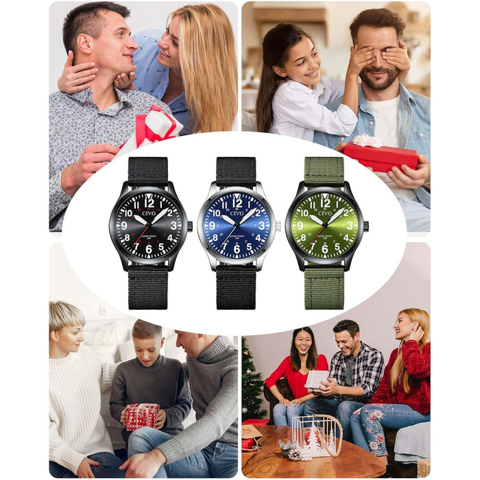 Чоловічий годинник CIVO Military B-4 Зелений/Чорний: Водостійкий, аналоговий кварц з великими цифрами та світловим покриттям