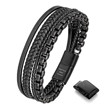 Чоловічий браслет Murtoo зі шкіри та нержавіючої сталі з магнітним застібком (20 см, чорний, коричневий)
