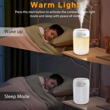 Зволожувач повітря для спальні та кімнати дитини, компактний, тихий, бездротовий, 650 мл, білий