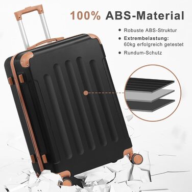Набір валіз LEADZM 4 шт. з твердим корпусом, ABS, з колесами, великий, набір валіз з твердим корпусом, валізи та ролери з косметичкою (Чорно-коричневий)