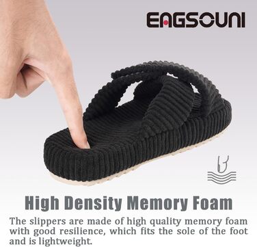 Зручні домашні тапочки з меморі-піною для жінок. Чорні, з перехресними ремінцями, антиковзаючі, розмір 37/38 EU