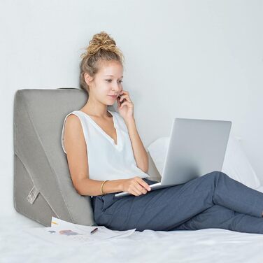 Підголовник GOPLUS для ліжка: подушка для читання, подушка для відпочинку, з піною з пам'яті, знімний чохол, подушка для ніг, подушка для спини, ергономічна з ручкою, подушка для вен, подушка для відпочинку для дивану/крісла, 54x32x50,5 см (Сірий)