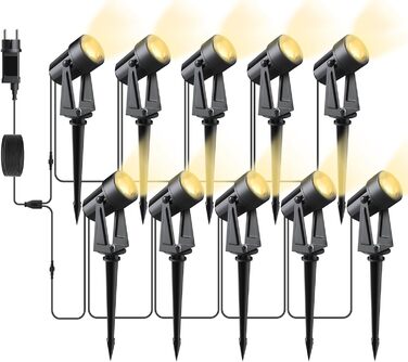 LED Garden Lighting Set with Power, 14M/4-Piece Spotlights Outdoor Warm White 3000K, Waterproof IP65 Garden Spotlights LED Outdoor, 27V 600lm Garden Lamps for Outdoors, Terrace, Driveway (10-in-1)