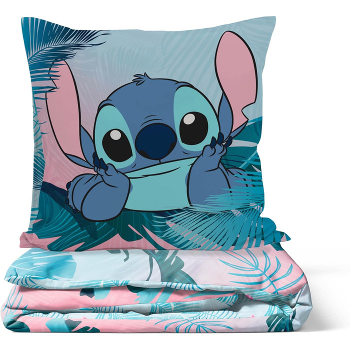 Комплект постільної білизни Jay Franco Disney Lilo & Stitch з квітами для однієї людини – дитяча постільна білизна, включає наволочку 80x80 см, бавовняна постільна білизна, що підходить для прання в машині, багатобарвна Lilo & Stitch 135x200/80x80 (2 штук