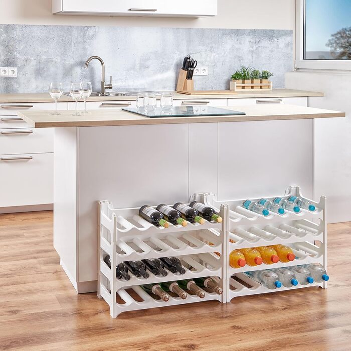Grizzly Bottle Rack - modular, stackable design for 48 bottles, white wine rack