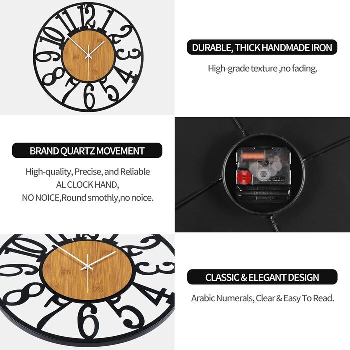 Large Wall Clock, Ticking Sounds, 34CM/14 Inch Silent, No Noise, Battery Operated, Modern, Oversized, Retro Vintage Oversized Wall Clock for Living Room, Bedroom and Kitchen
