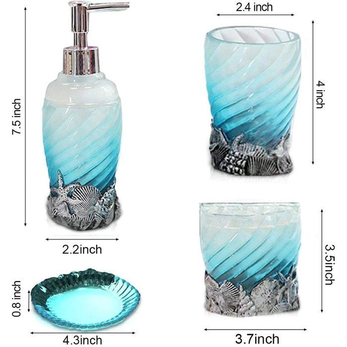 Набір аксесуарів для ванної кімнати на 5 предметів: мильниця, дозатор мила, стакан, тримач для зубних щіток – полірезин/скло, для дому, офісу, готелю
