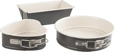 Dr. Oetker Mini Cake Tins Set EXCLUSIVE, cake tins with ceramic-reinforced non-stick coating, cake molds for various cakes, Grey-Brown/Crème, Quantity: 1 x 3-piece set