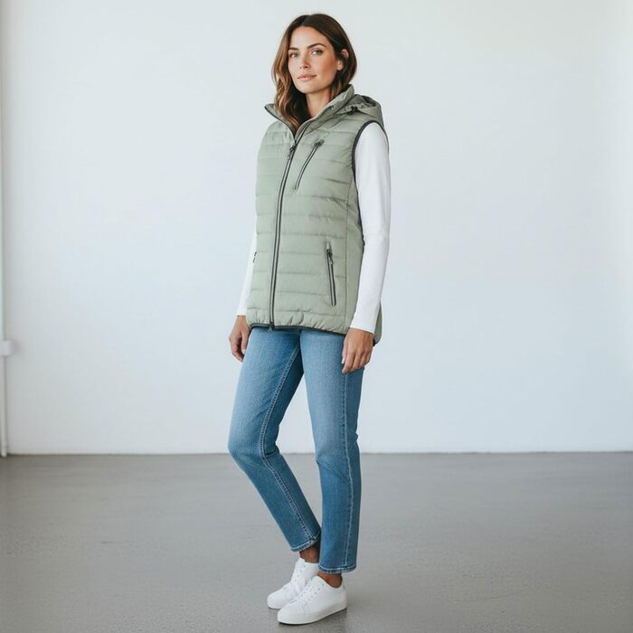 Степлена жилетка Blue Wave Nathalie з відстібною капюшоном - жіноча жилетка з ефектом меланжу (50, schilf)