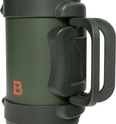 Термос Badger Outdoor Big Boy 1.3L з нержавіючої сталі з ситом для чаю | Вакуумна ізоляція, система One Touch, 24 години збереження тепла, ремінь, оливковий зелений