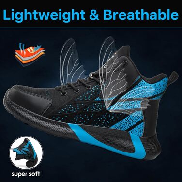 Зручні захисні черевики для чоловіків та жінок. Легкі робочі черевики з металевим носком. Дихаючі, антиковзкі, спортивного стилю. Розміри 37-46 EU. Кольори: зелений (41 EU), синій.