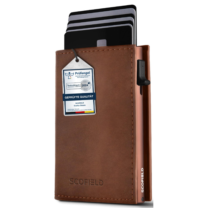 Шкіряний чоловічий гаманець SF SCOFIELD Duality Magflip Slim з RFID захистом та монетницею, коричневий (Vintage Brown - Caramel Brown)