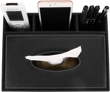 BSTKEY Rectangular Tissue Box Holder made of PU Leather with Remote Control, Storage Box (Black Flower)