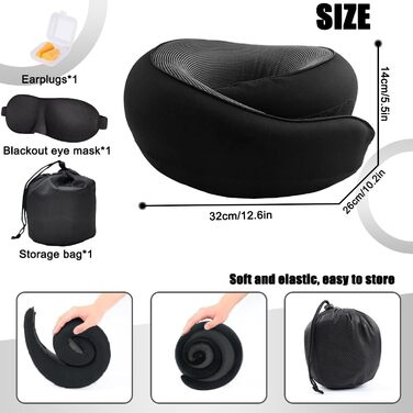 Подушка для шиї у літак, ергономічна, з маскою для сну, Memory Foam, для подорожей (літак, авто)