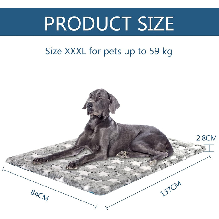 Кросер Fancy Crate Pad - килимок для лежанки собак, двосторонній (холодний та теплий), машинне прання, для собак маленьких та XXX-Large, сірий, темно-синій, зірковий принт (137 x 84 x 3 см)
