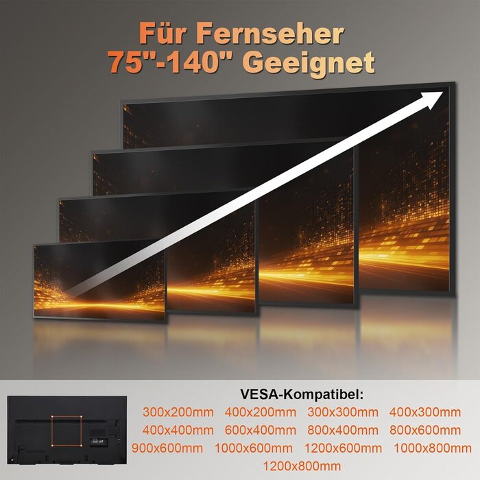 Кронштейн для телевізора Universal Ultra Slim 37-140 дюймів, вантажність до 125 кг, VESA 1200x800, чорний