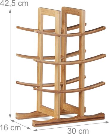 Стелаж для вина Relaxdays з бамбука, на 12 пляшок, 4 яруси, горизонтальне зберігання, самостійна підставка, 42,5x30x16 см, натуральний колір