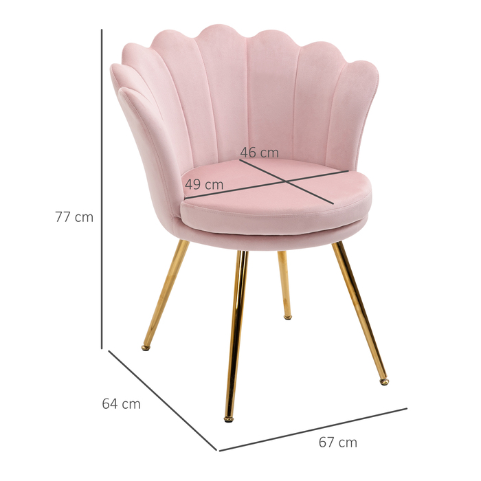 HOMCOM Armchair Living Room Relaxer Lounge Chair with Lotus Shape Upholstered Armchair with Metal Legs, Velvet Look, Single Armchair for Bedroom, Pink | Aosom