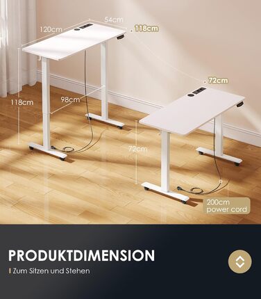 OffiGo Electric Standing Desk with USB Ports - Adjustable Height Desk, Memory Function, 160cm Width, White - Office & Home Desk