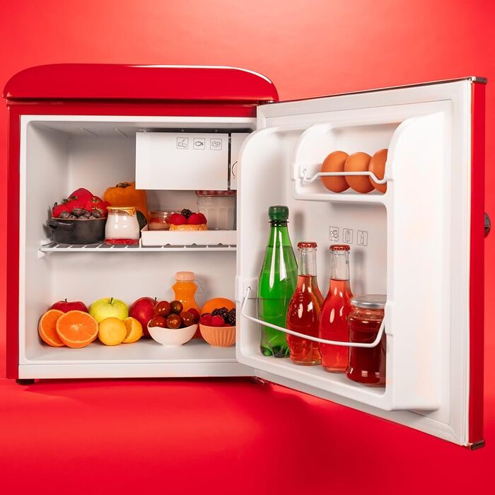 Cecotec Retro Mini Refrigerator - 45L Compact Table Fridge with Chrome Handle, Red - Energy Class E