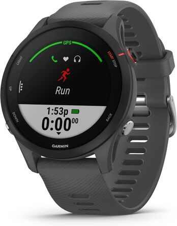 Garmin Forerunner 255 – GPS-годинник для бігу з індивідуальними планами тренувань, функціями для бігу та детальною аналітикою. 1.3' дисплей, до 14 днів роботи від акумулятора, водонепроникний (Non-Music, 46 мм, Шкіряний сірий)