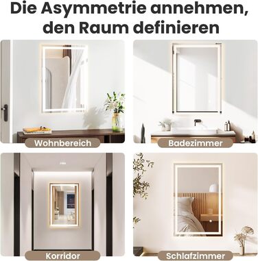 LED дзеркало для ванної кімнати 70x50 см з підсвічуванням | IP54, сенсорне керування, монтаж вертикально/горизонтально, 6500K