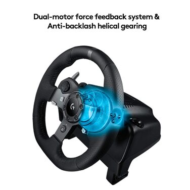 Руль Logitech G920 Driving Force для Xbox Series X|S, Xbox One, PC, Mac. Двомоторний Force Feedback, 900° кут повороту, регульовані педалі, UK-штекер.